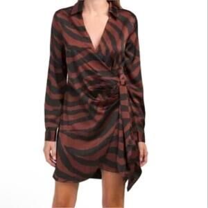 NWOT House of Harlow 1960 Tiger Stripe Satin Faux Wrap Dress Size M